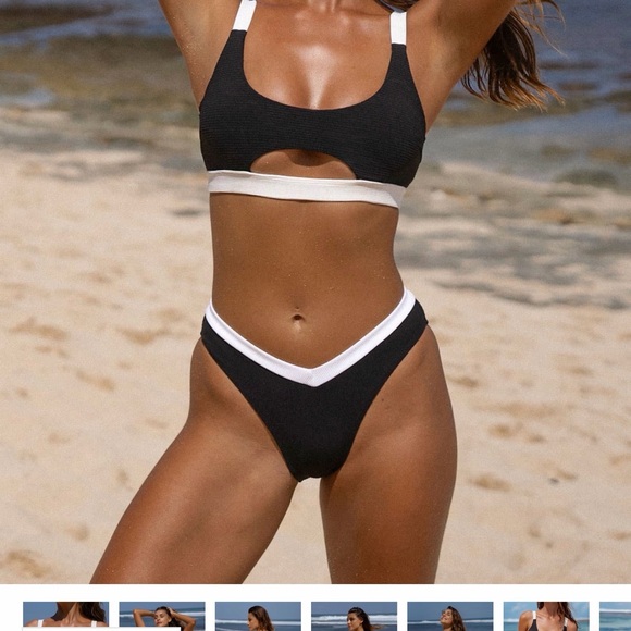 Ribbed Contrast Trim Black Bikini Set by HerLuxe - Picture 2 of 2